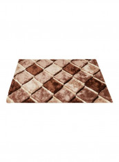 Rhombus 3D Textured Shaggy Rug Brown 230x160cm