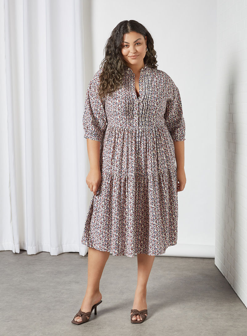 Plus Size Printed Dress Offwhite