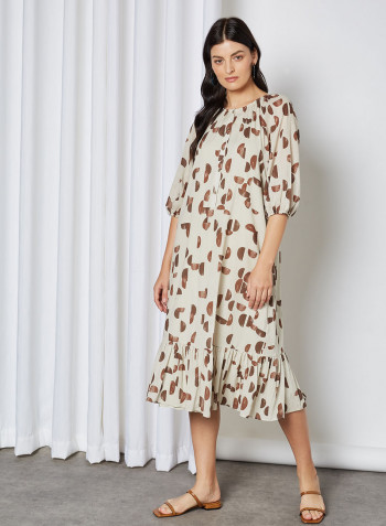 Loxo-H Geometric Print Dress Beige