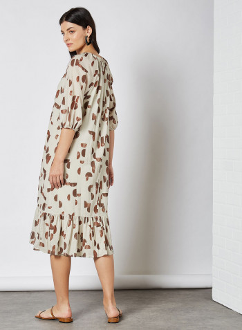 Loxo-H Geometric Print Dress Beige