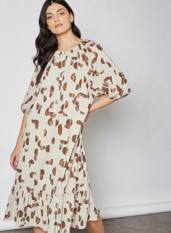 Loxo-H Geometric Print Dress Beige