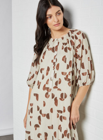 Loxo-H Geometric Print Dress Beige