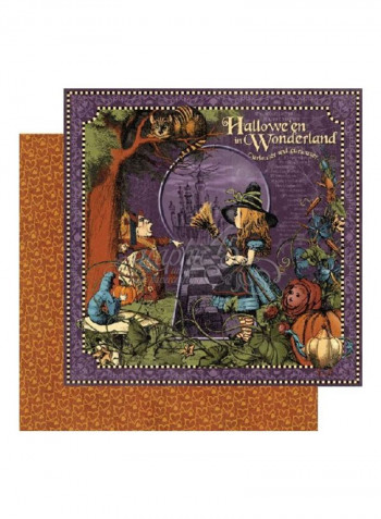 12-Piece Halloween In Wonderland Double Sided Paper Brown/Purple/Beige