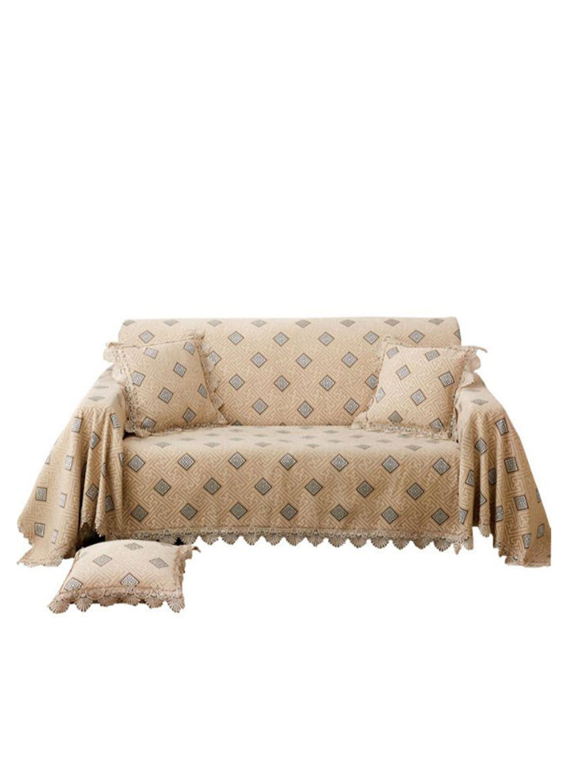 Retro Style Geometric Pattern Sofa Slipcover Beige 180 x 360centimeter