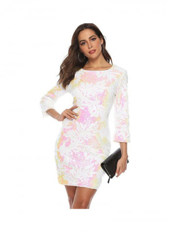 Sequin Detail Bodycon Dress White/Pink/Yellow