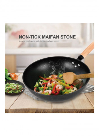 3-Piece Frying, Sauce Pan and Lid Pot with Wooden Handle Cookware Set Black/Brown 56 x 14 x 33.50cm