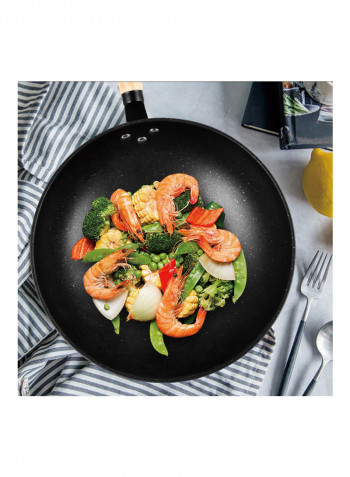 3-Piece Frying, Sauce Pan and Lid Pot with Wooden Handle Cookware Set Black/Brown 56 x 14 x 33.50cm