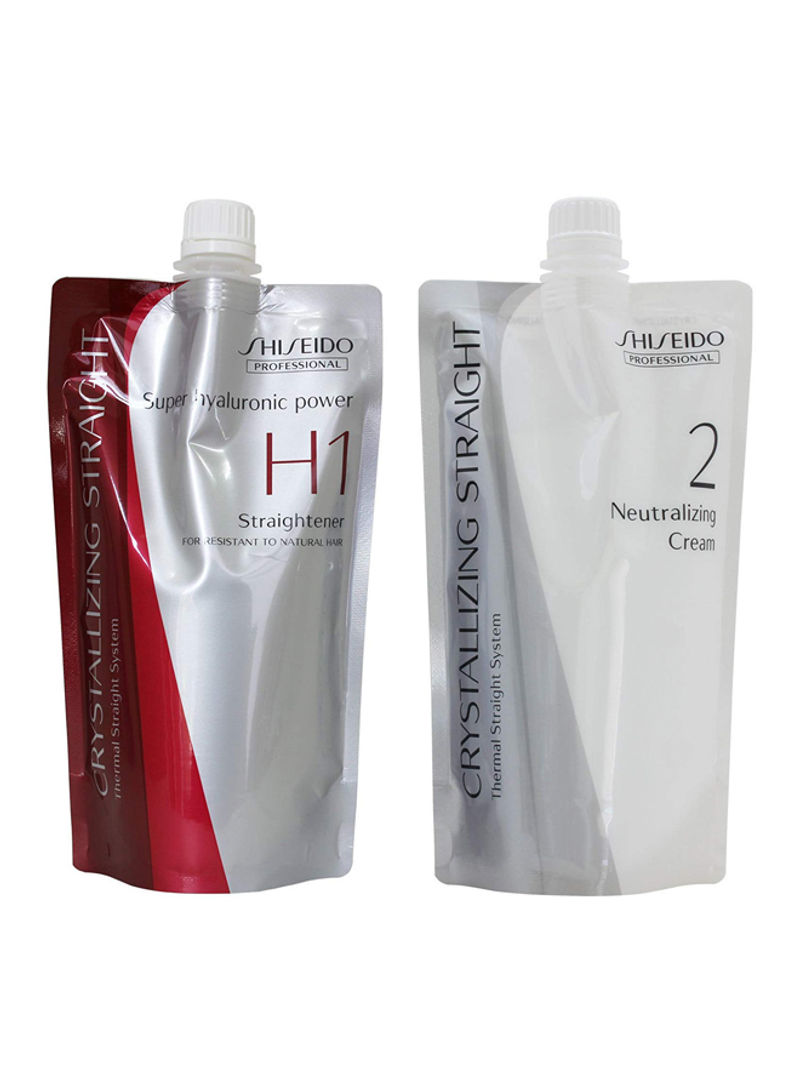 Crystallizing Straight Hair Straightner H1 And Neutralizing Emulsion 2 For Resistant To Natural Hair Set Clear