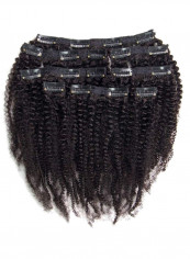 8-Piece Unprocessed Double Weft Remy Curly Clip-In Hair Wig Set Black 14inch