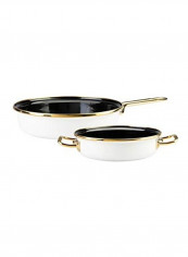 2-Piece Retro Enamel Pan Set Cream/Black 18, 20cm
