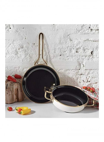 2-Piece Retro Enamel Pan Set Cream/Black 18, 20cm