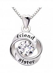 Friend And Sister Love Heart Cubic Zirconia Pendant Necklace