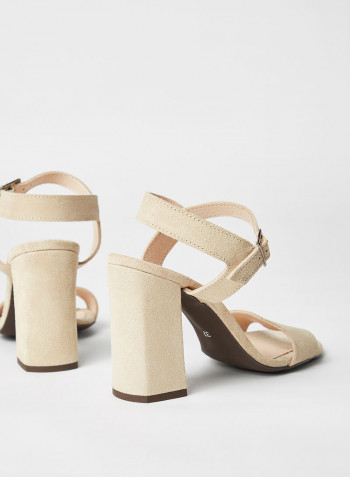 Leather Block Heel Sandals Beige