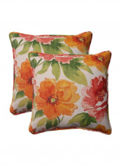 2-Piece Printed Throw Pillow White/Green/Orange 18.5x18.5x5inch