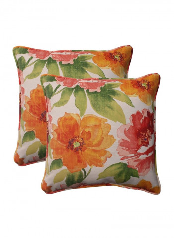 2-Piece Printed Throw Pillow White/Green/Orange 18.5x18.5x5inch