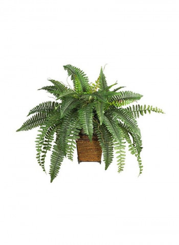 Artificial Boston Silk Fern With Wicker Basket Green/Beige