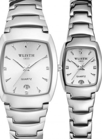 2-Piece Stainless Steel Tonneau Shape Analog Watch Set 8153