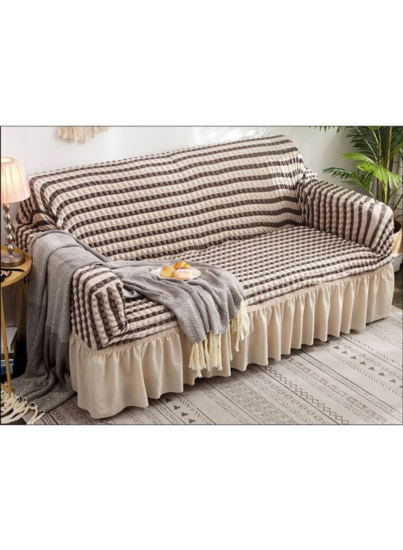 Striped Pattern Sofa Slipcover Beige/Brown 190 - 230centimeter