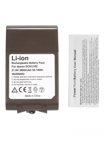 Lithium Rechargeable Battery Pack Power Tools For Dyson V6 / DC58 / DC59 / DC61 / DC62 Animal / DC72 Brown 12.5 x 11.2 x 9centimeter