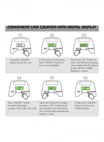 6+1BB 8.0:1 Ratio Digital Display with Line Counter Solar Charging System High Speed Fishing Reel Tackle