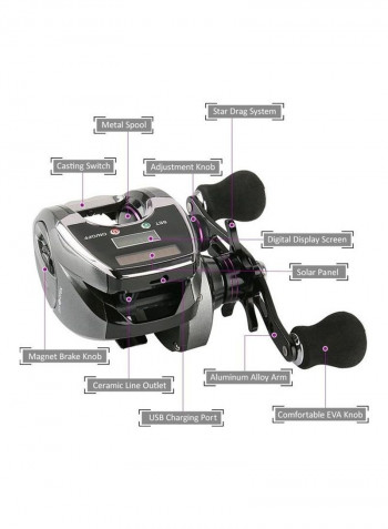 6+1BB 8.0:1 Ratio Digital Display with Line Counter Solar Charging System High Speed Fishing Reel Tackle