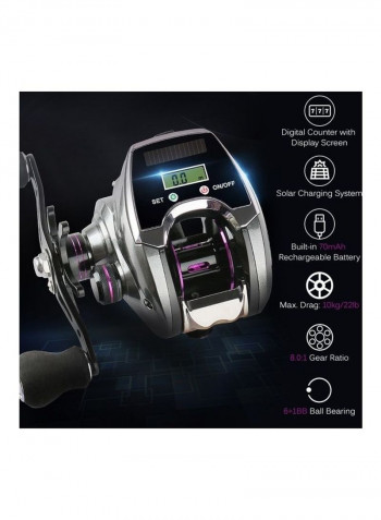 6+1BB 8.0:1 Ratio Digital Display with Line Counter Solar Charging System High Speed Fishing Reel Tackle