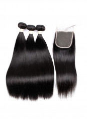 3-Piece Brazilian Virgin Straight Human Hair Extension Black