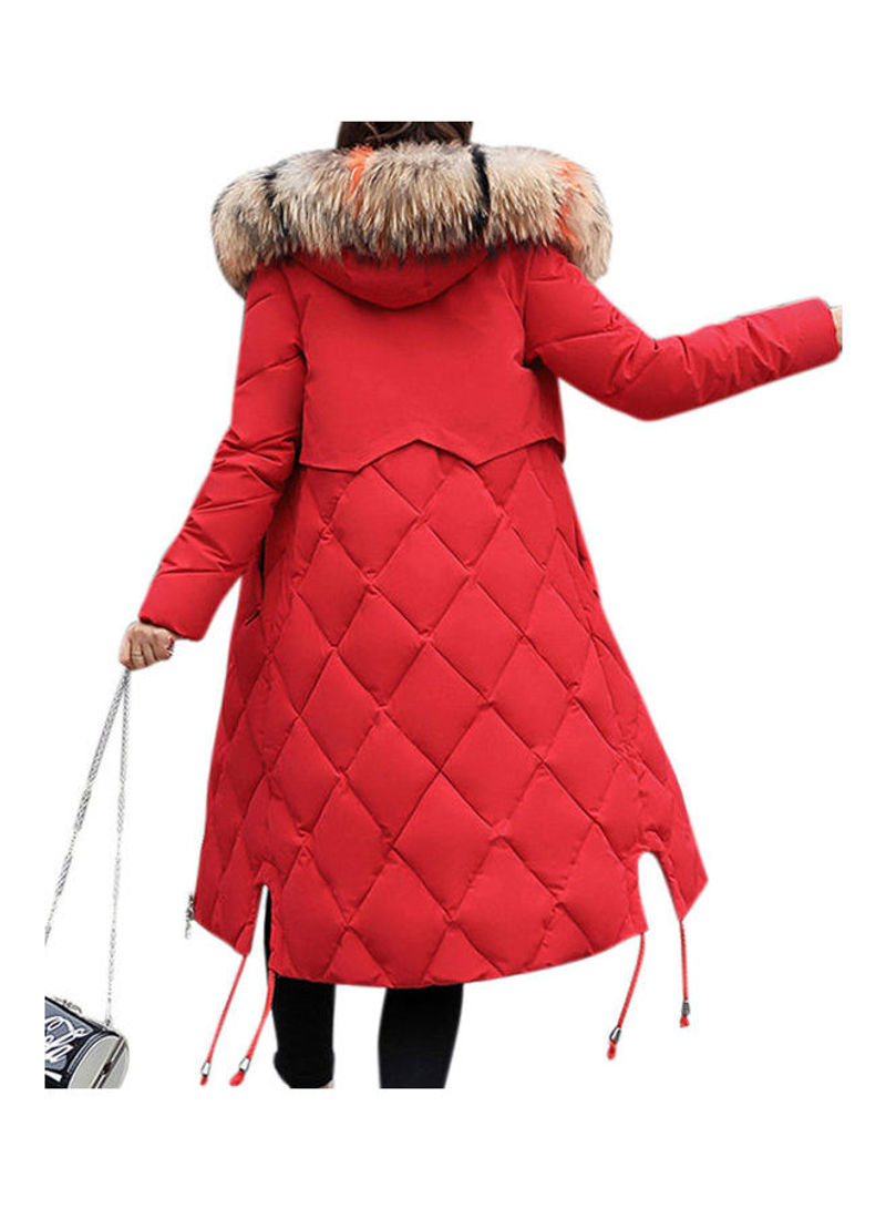 Cotton Long Furry Collar Overcoat red