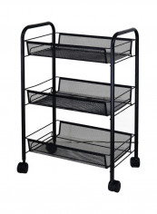 3-Tier Mesh Wire Rolling Cart Black 60.0x29.0x14.0cm