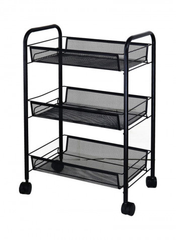 3-Tier Mesh Wire Rolling Cart Black 60.0x29.0x14.0cm