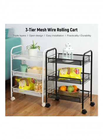 3-Tier Mesh Wire Rolling Cart Black 60.0x29.0x14.0cm