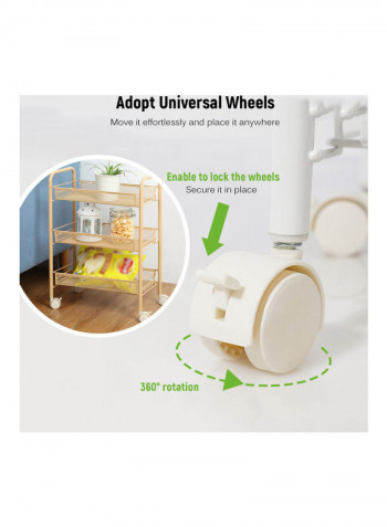 3-Tier Mesh Wire Rolling Cart Black 60.0x29.0x14.0cm