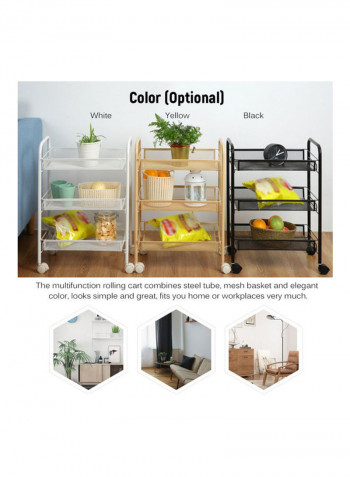 3-Tier Mesh Wire Rolling Cart Black 60.0x29.0x14.0cm