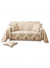 European Style Lace Jacquard Sofa Slipcover Beige/Green/Gold
