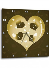 DPP 101207 3 Large Tan Heart That Spell Love Wall Clock Multicolour 15x15inch