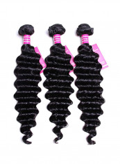 3-Piece Brazilian Deep Wave Hair Extension Set Black 8,10,12inch