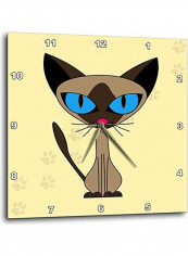 Cute Siamese Cat Paw Printed Wall Clock Multicolour 15x15inch