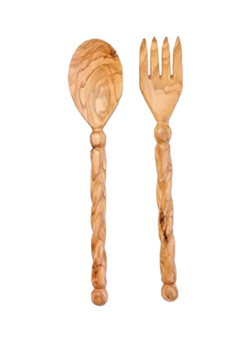 2-Piece Spiral Handle Designed Cutlery Set Beige 12inch