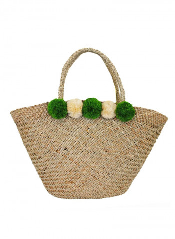 Pompom Basket Design Bag Beige