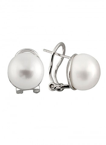 Handpicked AAA+ 12.5-13mm Button Freshwater Cultured Pearls Rhodium-plated 925 Sterling Silver French Clip Omega Earrings (White)