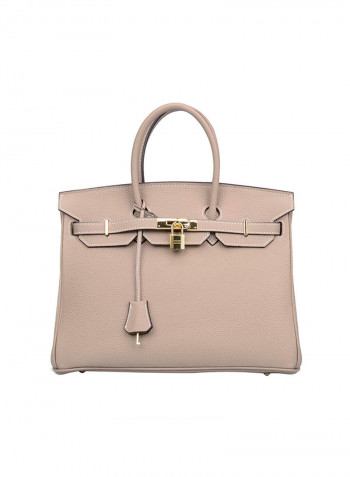 Padlock Handbag With Gold Hardware Beige