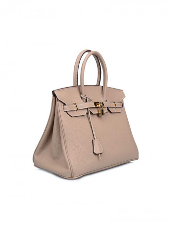 Padlock Handbag With Gold Hardware Beige