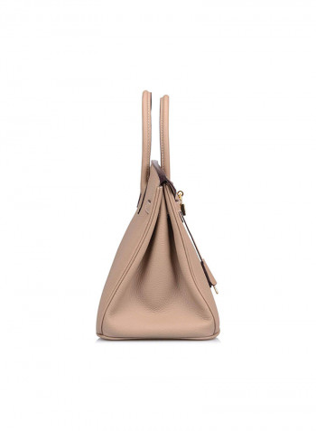 Padlock Handbag With Gold Hardware Beige