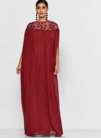 Pearl Detail Maxi Dress Burgundy