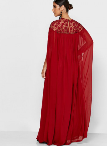 Pearl Detail Maxi Dress Burgundy