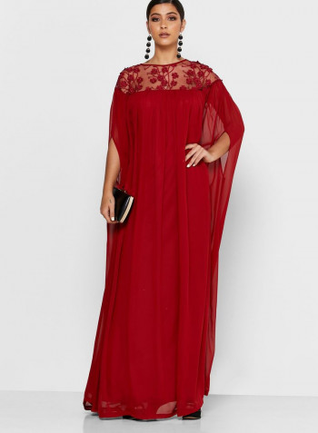 Pearl Detail Maxi Dress Burgundy