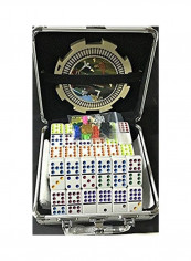 مجموعة دومينو Mexican Train & Chicken، مجموعة احترافية من 91 قطعة، مع قطع 12 مزودجة 8x8x4بوصة