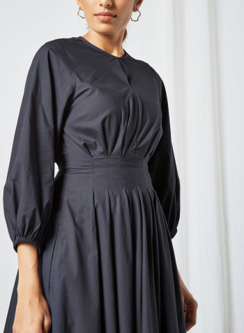 Pleat Detailed Dress Navy
