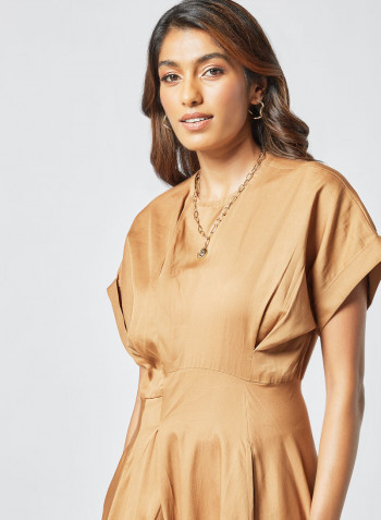Rolled Sleeve Dress Brown