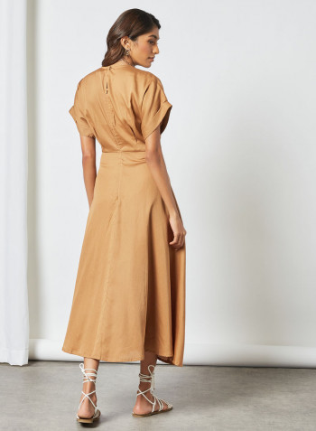 Rolled Sleeve Dress Brown